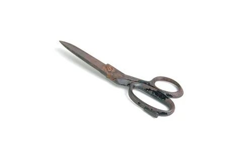 Old and rusty scissors (around 1967) on white Background Stock Photos
