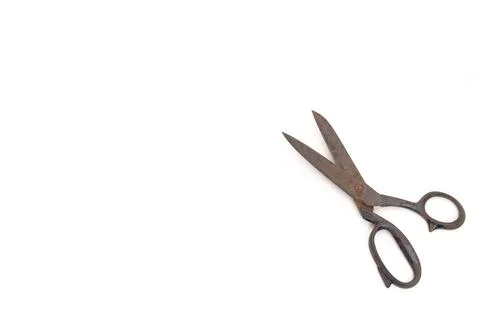 Old and rusty scissors (around 1967) on white Background Stock Photos