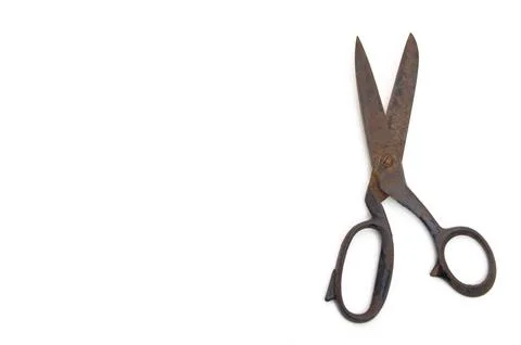 Old and rusty scissors (around 1967) on white Background Stock Photos