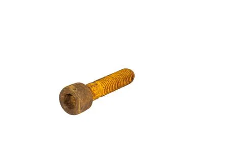 Old and rusty socket head screws are placed on a white background. 스톡 사진