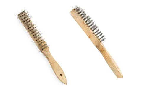 Old and rusty wire brush from two sides, isolated on white Stock Photos
