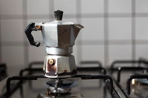 An old and used machine for making coffee on gas Stock Photos