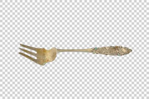 Old and worn large silver fork Stock Photos