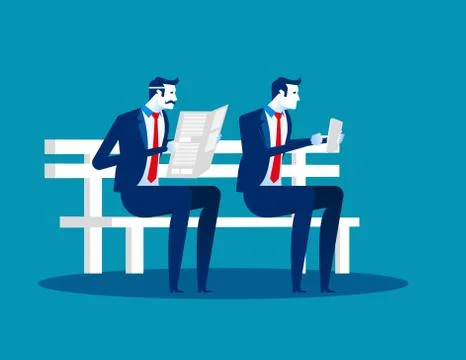 Old and Young on bench. Concept business vector illustration. Stock Illustration