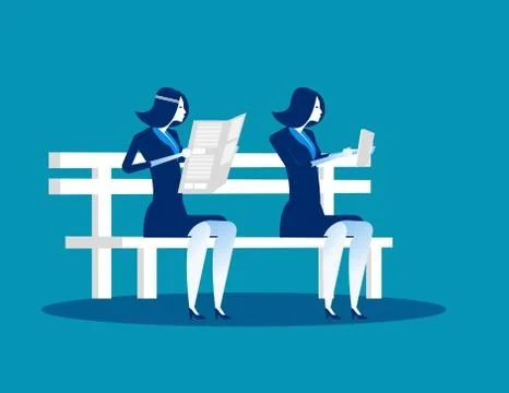 Old and Young on bench. Concept business vector illustration. Stock Illustration