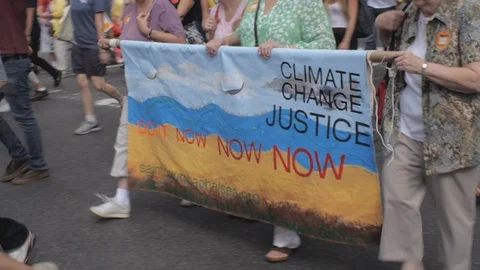 Old and young people marching to solve climate change in NYC Stock Footage 87787517