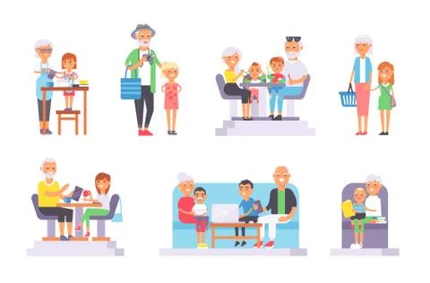 Old and young people vector set Stock Illustration
