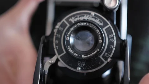 Old, antique, collectable, bellows camera, Voigtlander Vídeo Stock 88574490