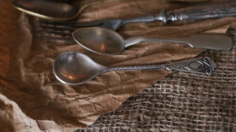 Old, antique cutlery Stock-Footage 88574829