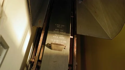 Old antique elevator inside an abandoned grain silo, no people Stock Footage 234524299