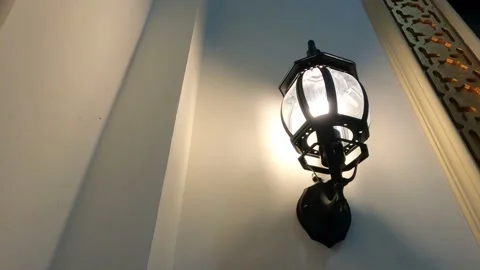 Old Antique Lamp Bulb White Light Lantern Turn On As Exterior House Stock Footage 153280870