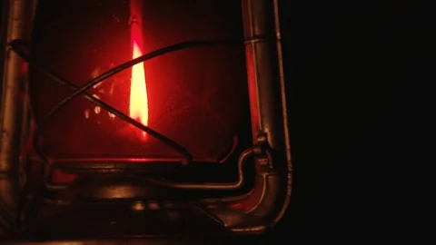 Old antique lantern burns at night Stock Footage 101120097