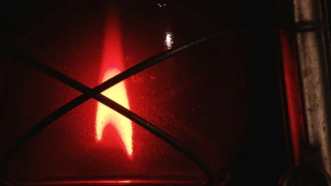 Old antique lantern with kerosene flame Stock Footage 101119950