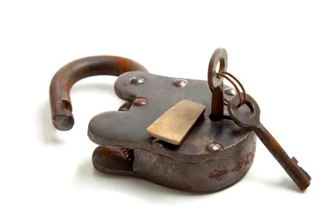 Old antique lock with key Stock Photos