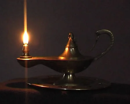 Old antique magic lamp burning Stock Footage 24613431