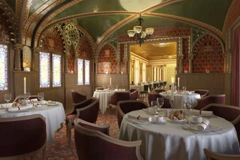 Old antique restaurant interior, with decorations. Stock Illustration