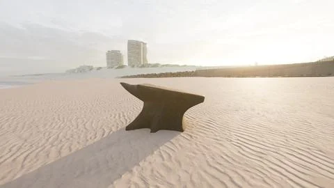 Old anvil on a sandy beach Stock Illustration