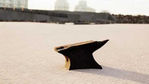 Old anvil on a sandy beach Stock Illustration