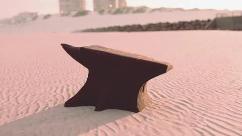 Old anvil on a sandy beach Stock Illustration
