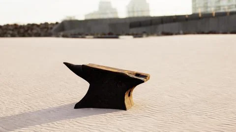 Old anvil on a sandy beach Stock Illustration