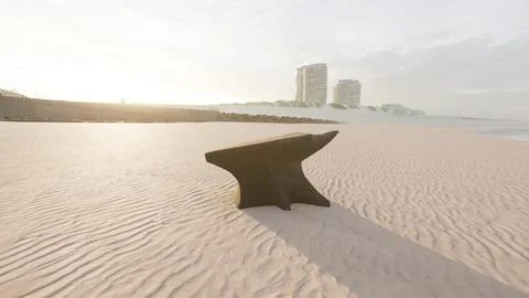 Old anvil on a sandy beach Stock Illustration
