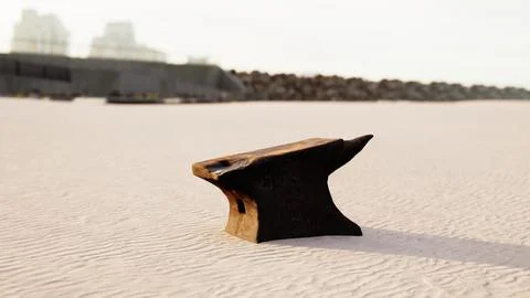 Old anvil on a sandy beach Stock Illustration