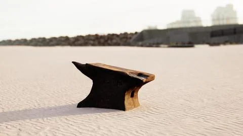 Old anvil on a sandy beach Stock Illustration