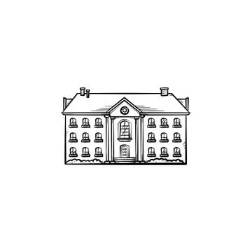 Old apartment building hand drawn outline doodle icon. Ilustración de archivo