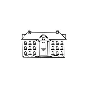 Old apartment building hand drawn outline doodle icon. Ilustración de archivo
