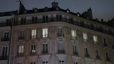 Old apartment building at night, light turns of, Paris France, Europe Stock Footage 332211889