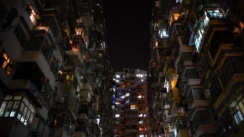 Old Apartment Complex at Night in Hong Kong China Stock Footage 87131902