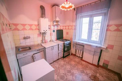 Old apartment view from inside, interior, retro style, old Stock Photos
