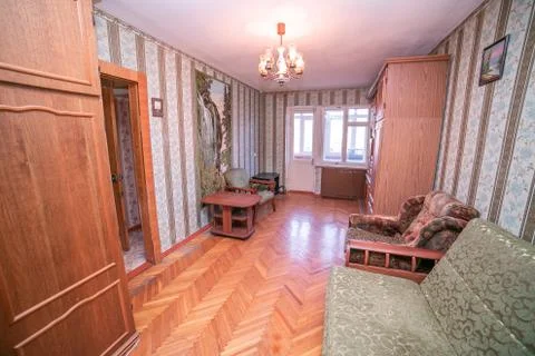 Old apartment view from inside, interior, retro style, old Stock Photos