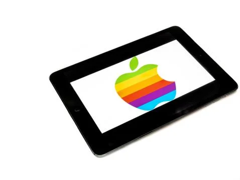 Old Apple logo on ipad screen 写真素材