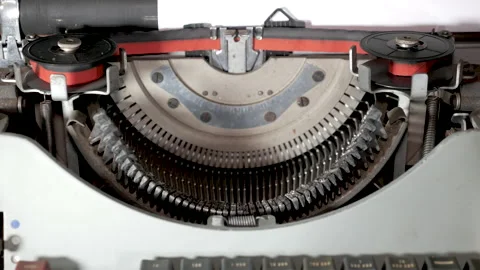 Old appliances, typing characters in a mechanical typewriter Stock Footage 152682869