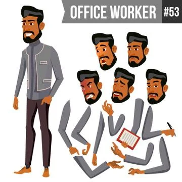 Old Arab Office Worker Vector. Traditional Clothes. Islamic. Face Emotions Stock Illustration