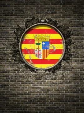 Old Aragon flag in brick wall Stock Illustration