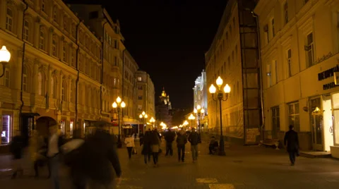 Old Arbat street night hyperlapse 库存影片 32185249