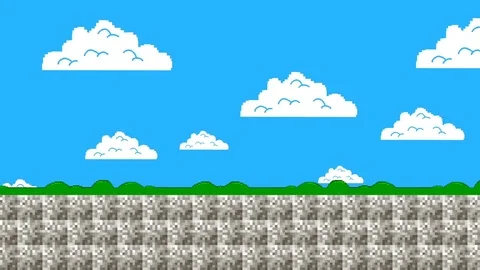Old Arcade Game Level 8-Bit Graphics Screen Moving Forwards Stock Footage 104338287