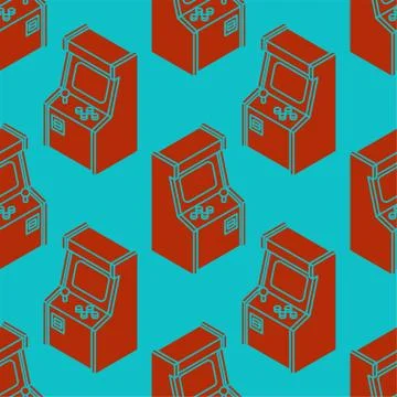 Old Arcade Machine Gaming pattern seamless. Retro Video Game play background Stock Illustration