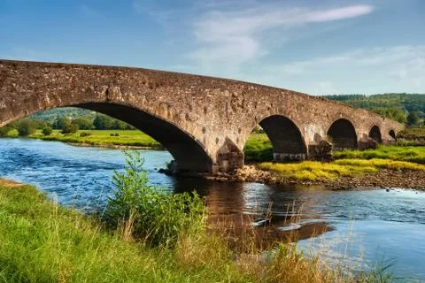 Old Arch Bridge On Suir River In Ireland 스톡 사진