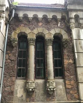 Old architecture and old windows with an old house Stock Photos