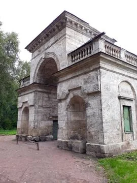 Old architecture. The Birch Gates at the Gatchina Palace Park Stock Photos