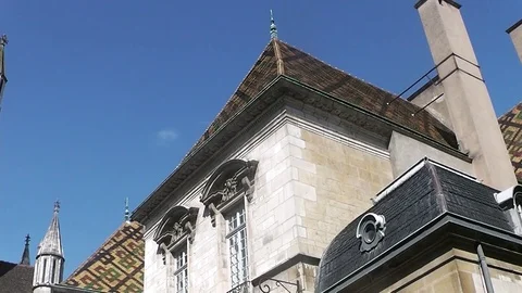 Old architecture deep blue sky Dijon Stock Footage 80764895