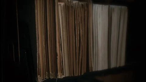 Old Archive Document Files Vintage Style Film Texture Zoom Out Stock Footage 262764996