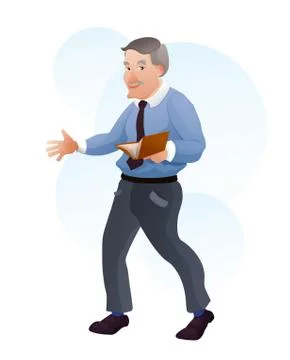 Old asian professor with book, explaining smth Stock Illustration