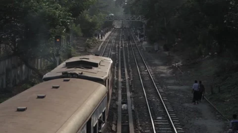 Old Asian Train Passing By Stock Footage 56632809