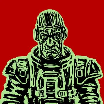 Old astronaut in a space suit without a helmet. Vector illustration. Stock Illustration