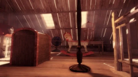 Old attic, camera moves through window Stock Footage 35095252