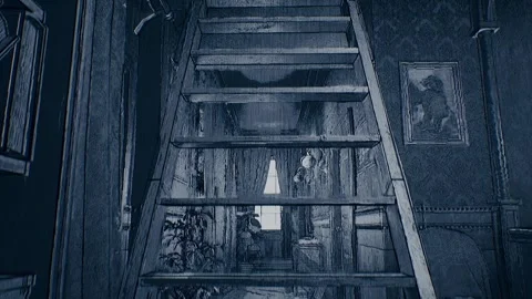 Old attic staircase - haunted Stock Footage 301671974